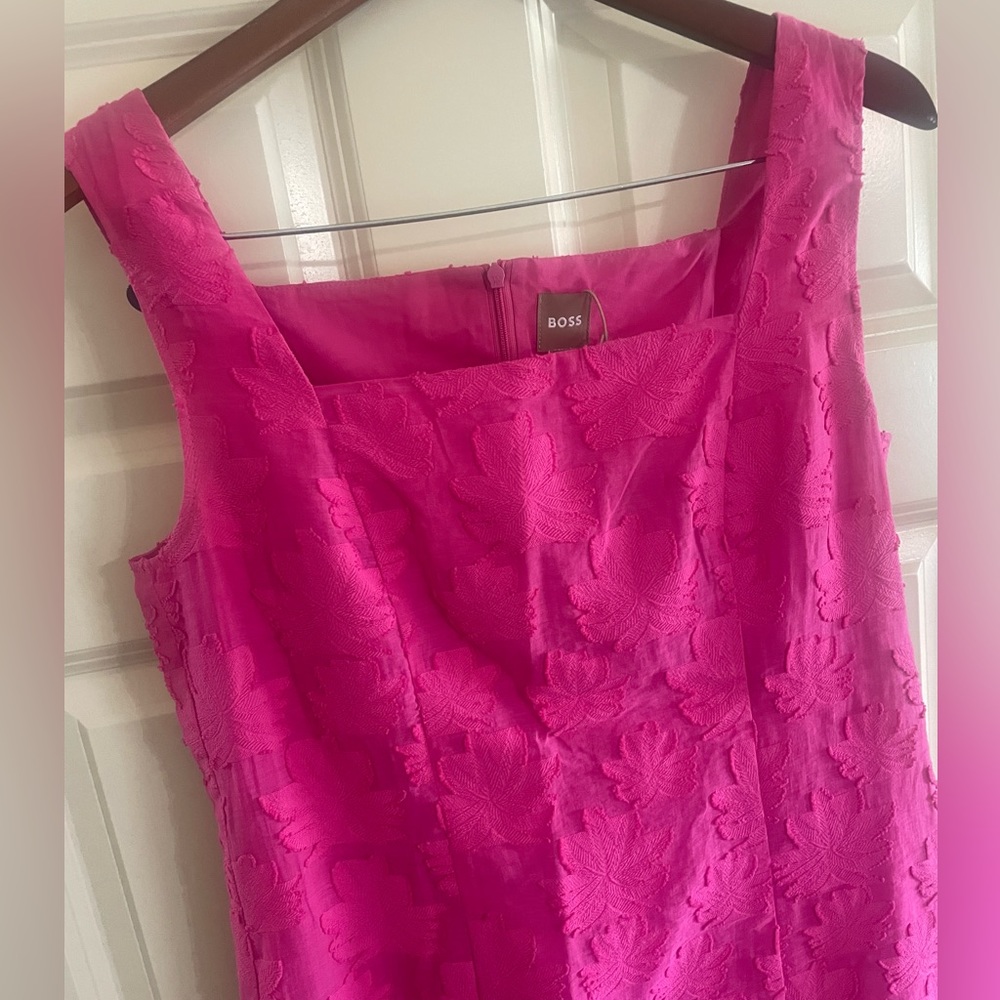 HUGO BOSS Diteva Sleeveless Cotton Blend Tank Sheath Dress Flamingo Pink 6